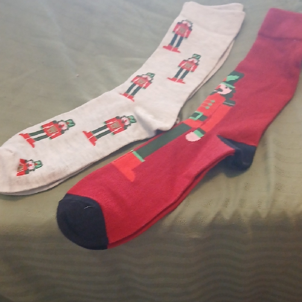 Festive Nutcracker Socks - Red and Gray